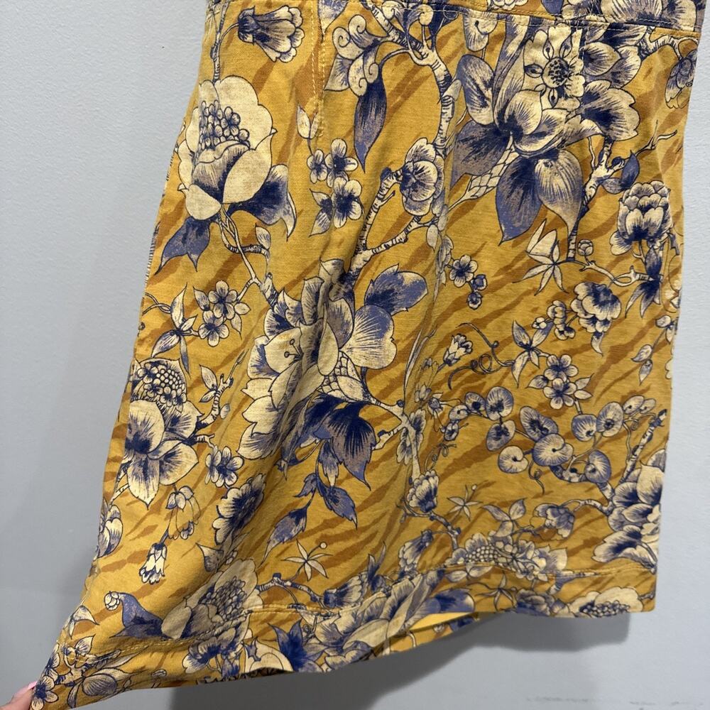 ANTHROPOLOGIE Tie Back Dress Boho Cap Yellow Blue Floral Open Back Mini Size 0 - Picture 5 of 14